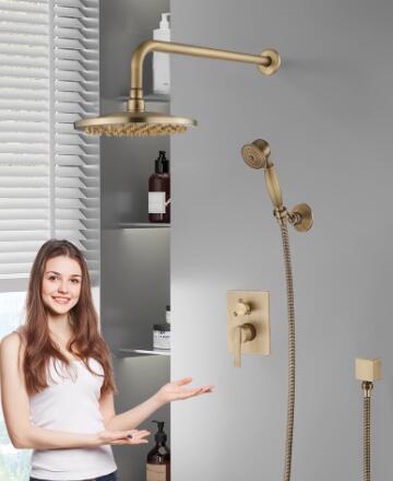 Antique Brass Rain Shower Systems Shower Faucets Sets Complete with 8 Inches Rain Shower Head and Handheld FSA0680